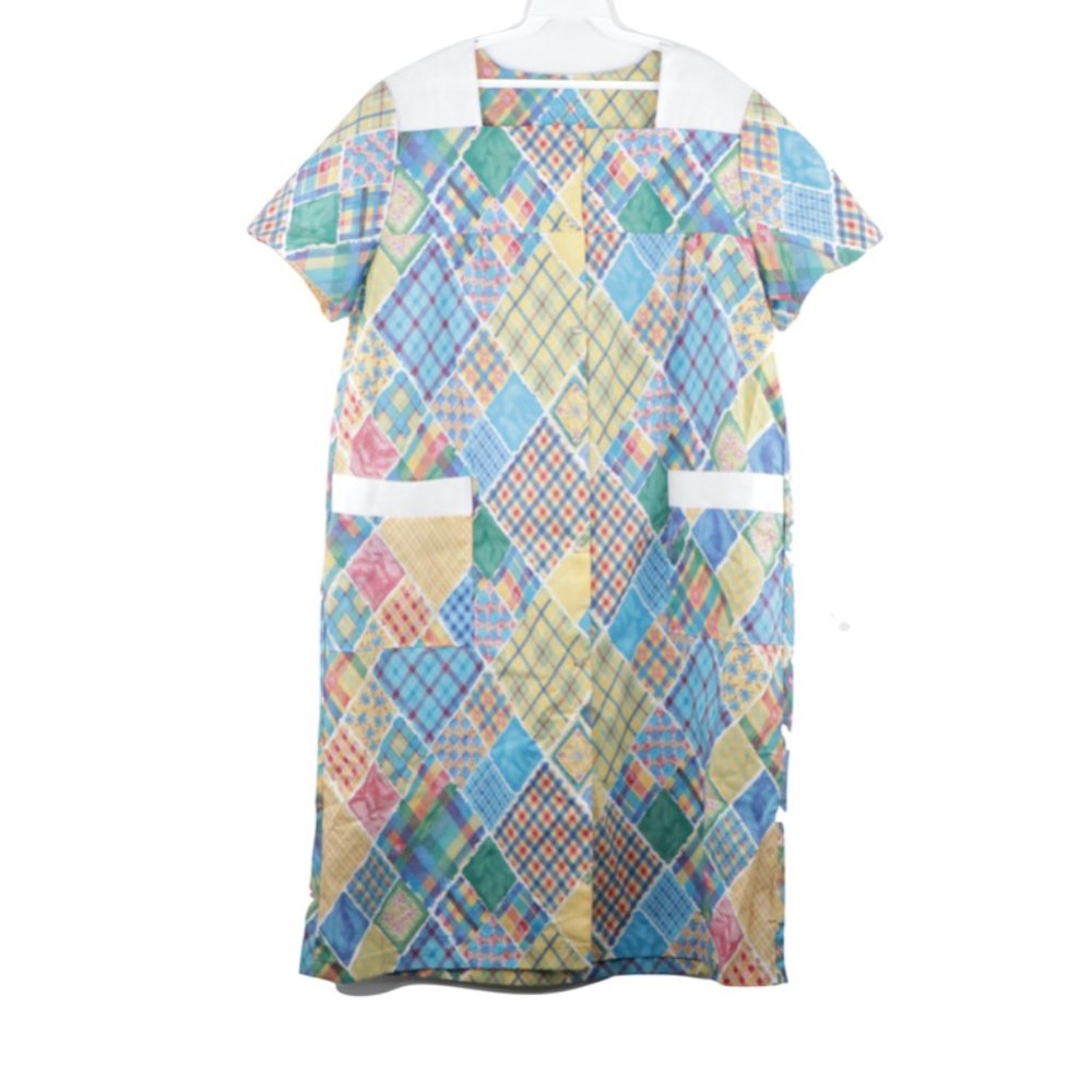 NOS Vintage 70s Multi-Color Argyle Muumuu Dress M
